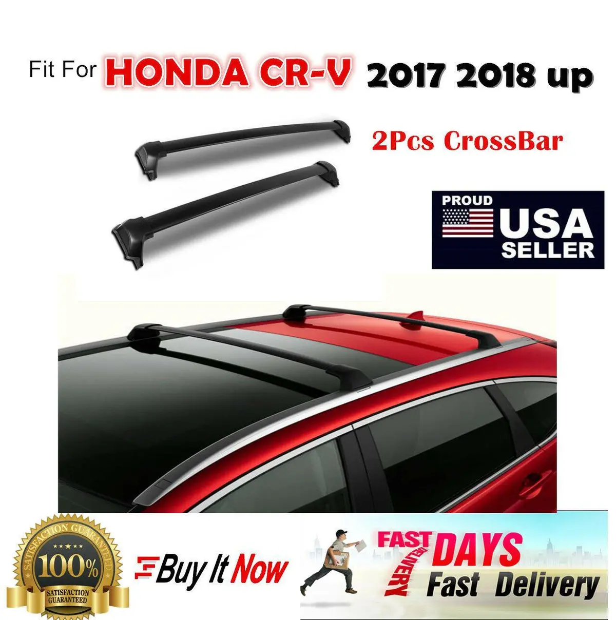 Fit 2017-2019 Honda Crv Black Roof Top Cross Bars Crossbars Rack Luggage Carrier 1