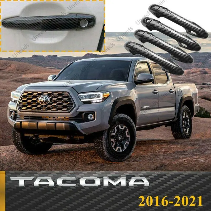 Fit 2016-2021 Toyota Tacoma Door Handle Covers (Carbon Fiber Print, Smart Holes) 1