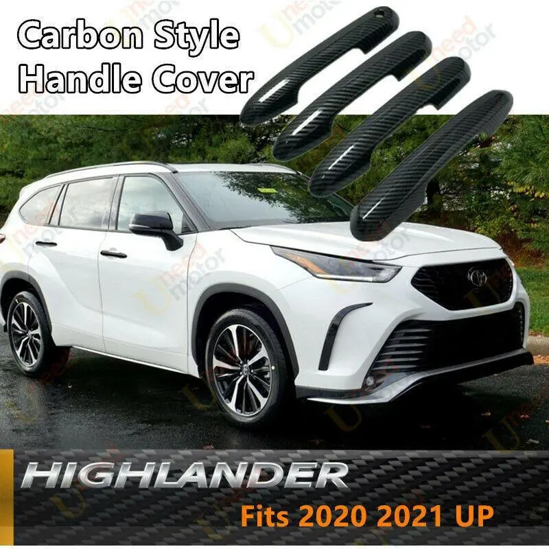 Fit 2019-2021 Toyota Highlander Car Side Door Handle Cover Trim (Carbon Fiber Print) 1