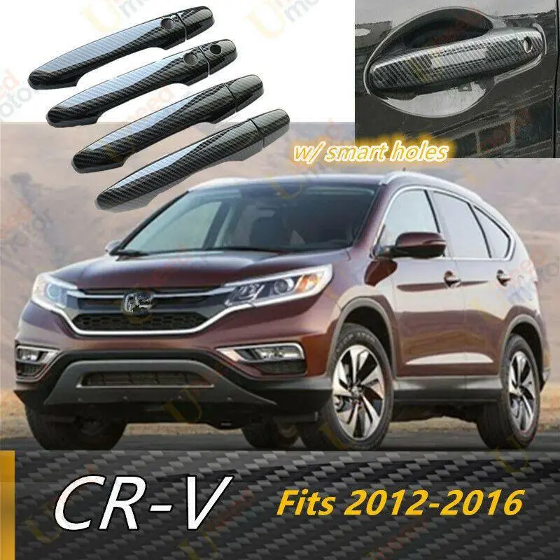 Fit 2012-2016 Honda Cr-V Side Door Handle Cover (Carbon Fiber Print, Smart Holes) 1