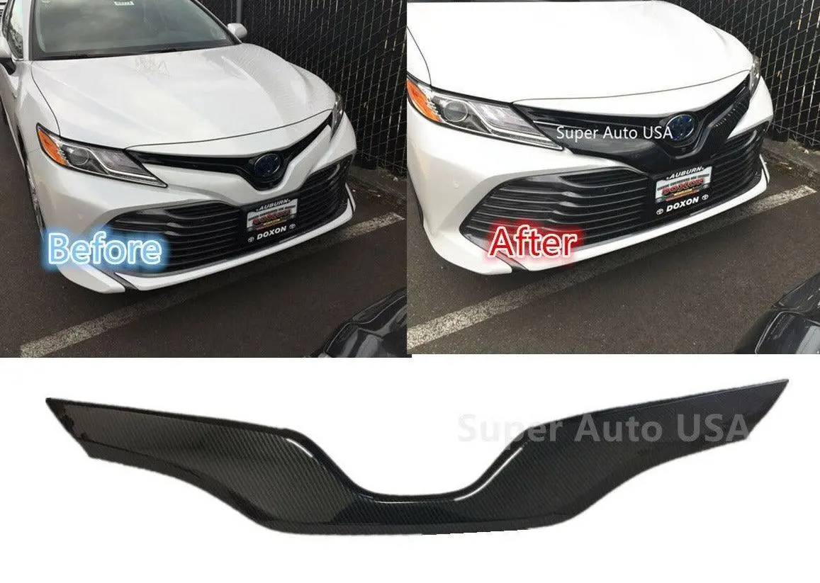 Fits 2018-2023 Toyota Camry Car Front Grille Grid Cover Trim Strip (Carbon Fiber Print) 1
