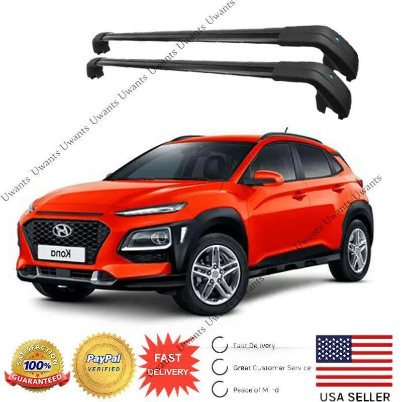 For Hyundai Kona 2018-2021 Top Roof Rack Sliver Baggage Luggage Cross Bar Crossbar (Black) 1
