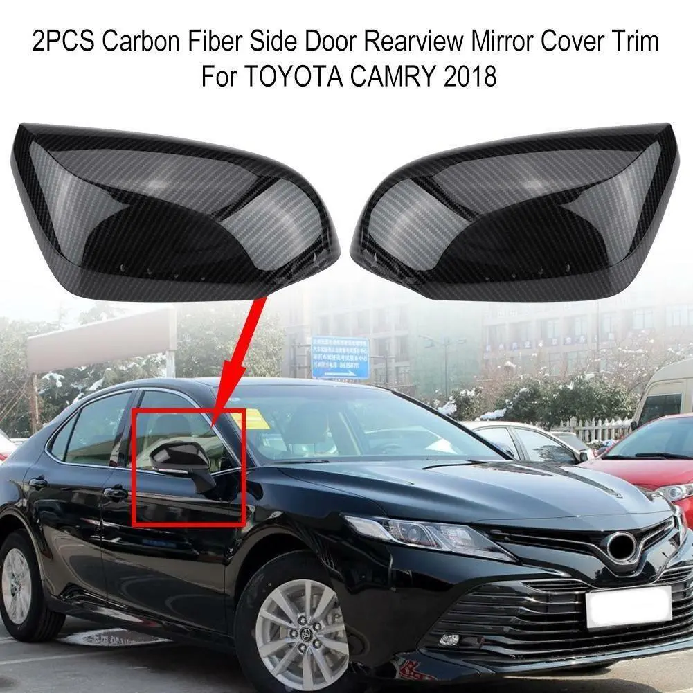 Fit 2018-23 Toyota Camry Side Door Rearview Mirror Cover Trim (Carbon Fiber Print) 1