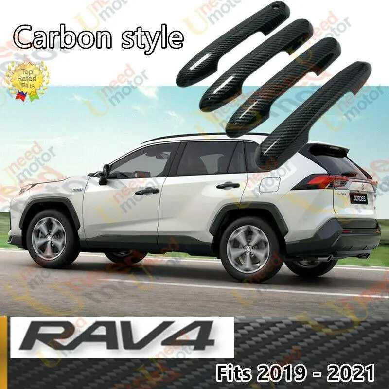 Fit 2019-2021 Toyota Rav4 Car Side Door Handle Cover Trim (Carbon Fiber Print, Smart Holes) 1