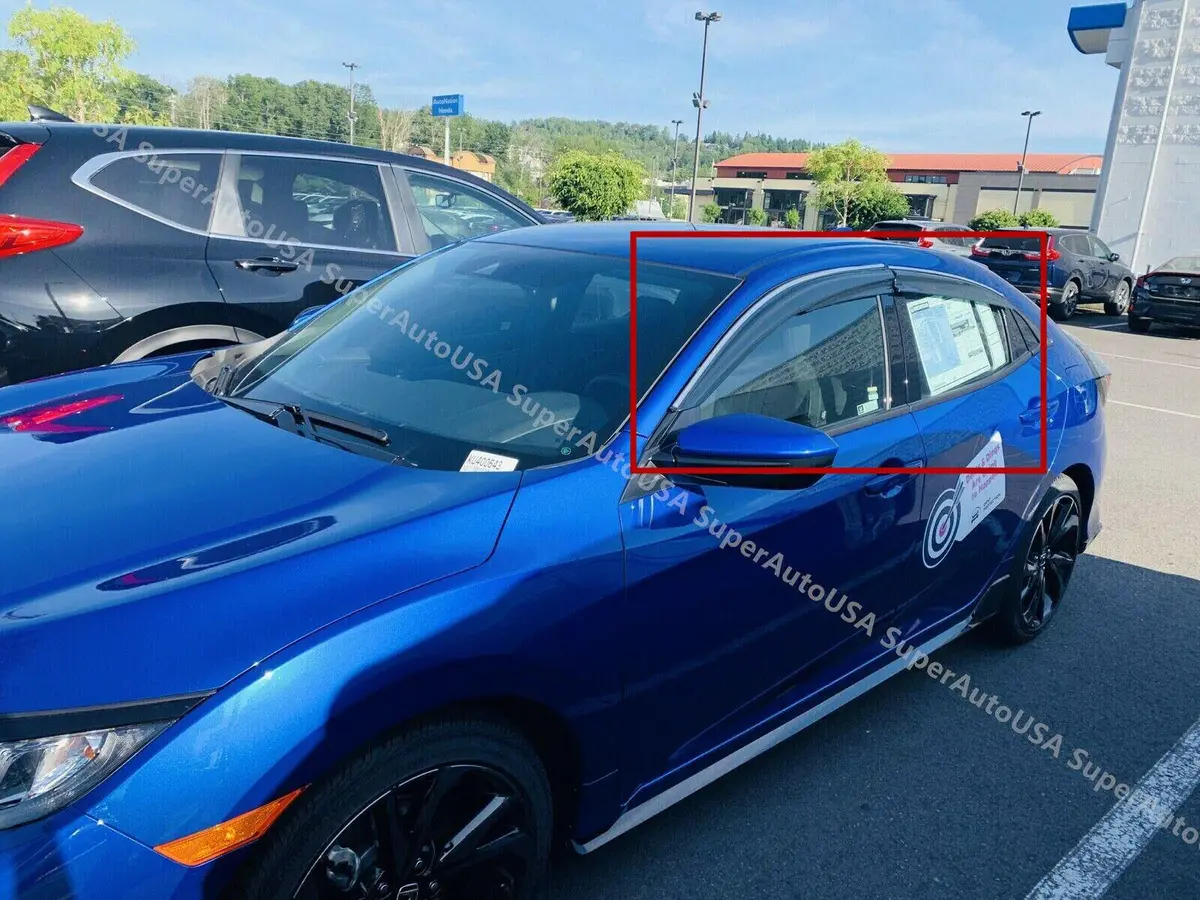 Fit 2017-2021 Honda Civic Hatchback Mugen Style Clip-On Chrome Trim Vent Window Visors Rain Sun Wind Guards Shade Deflectors 2