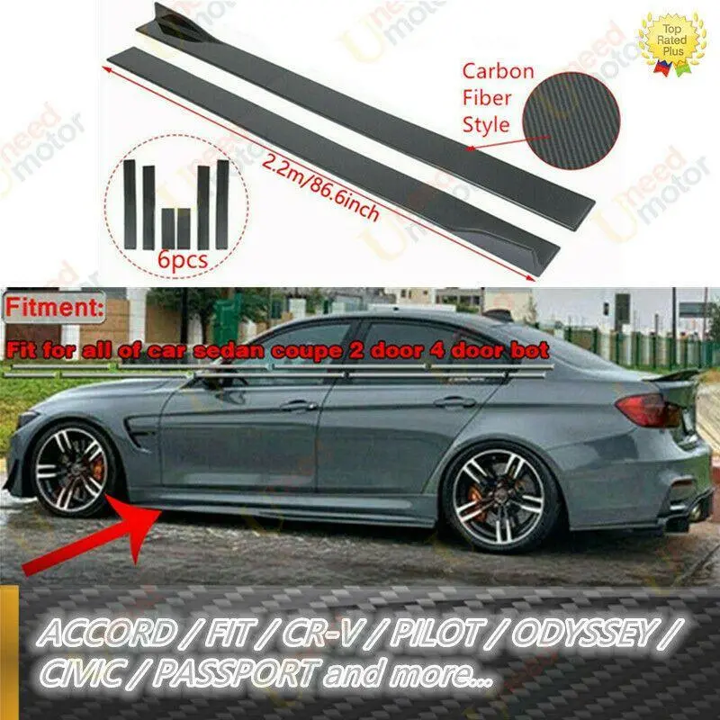 Fit Honda Accord 86.6" Side Body Skirt With Extensions Spoiler (Carbon Fiber Style) 1