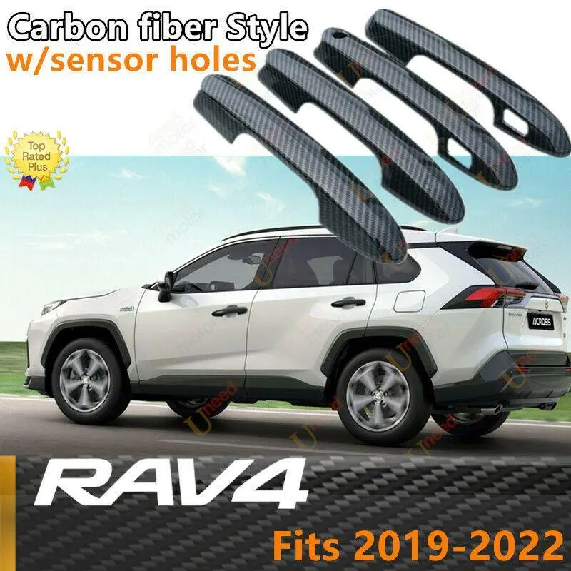 Fit 2019-2022  Toyota Rav4 Car Side Door Handle Cover Trim (Carbon Fiber Print, Smart Holes) 1