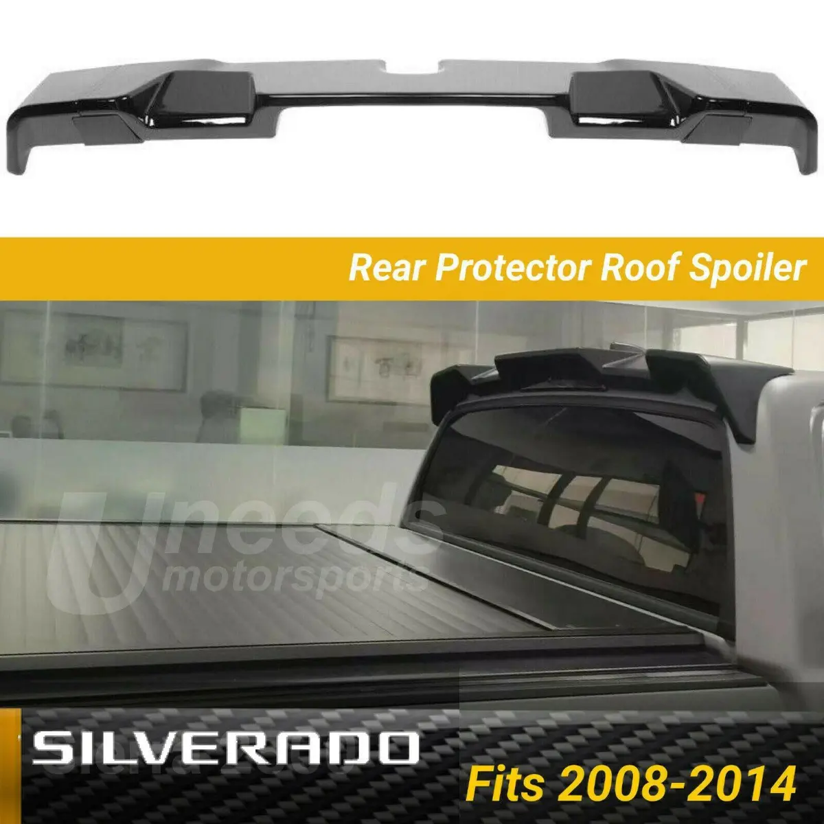 Fits 2008-2014 Chevrolet Silverado Gloss Black Rear Protector Truck Cab Spoiler 1