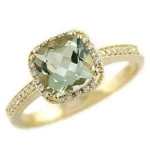 14K Yellow Gold Cushion Peridot And Diamond Ring 1