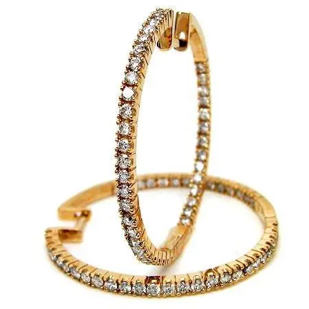18K Yellow Gold 1 1/4" Inside Out Diamond Hoop Earrings 1