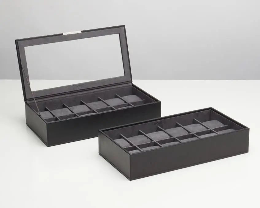 Stackable Set Of 2 - 12 Piece Watch Trays Black 1
