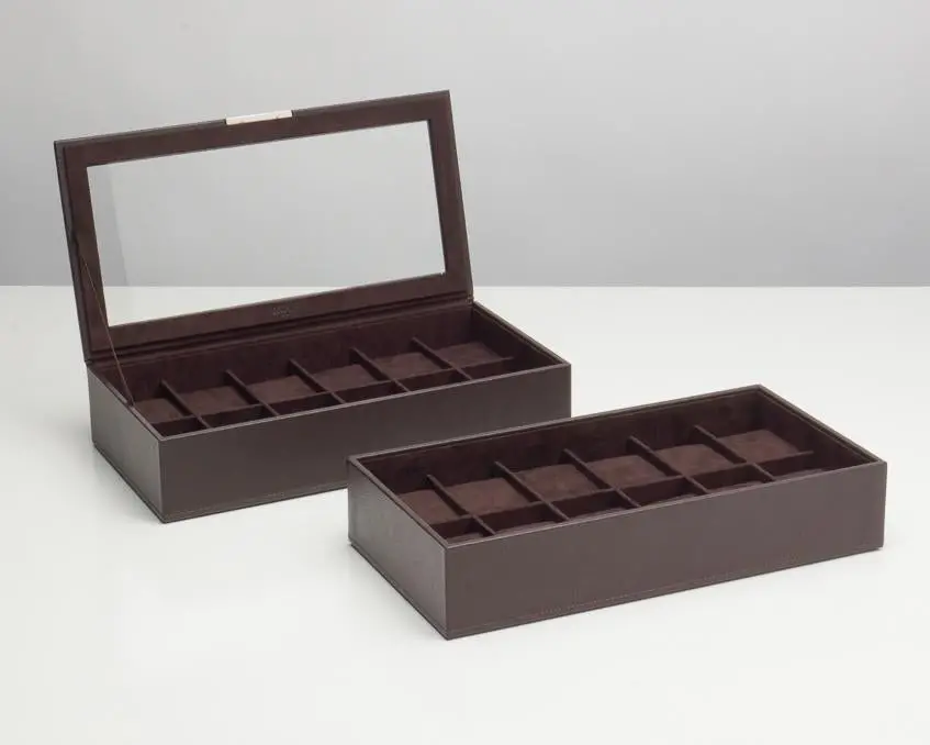 Stackable Set Of 2 - 12 Piece Watch Trays Brown 1