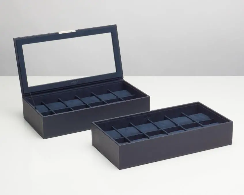 Stackable Set Of 2 - 12 Piece Watch Trays Navy 1