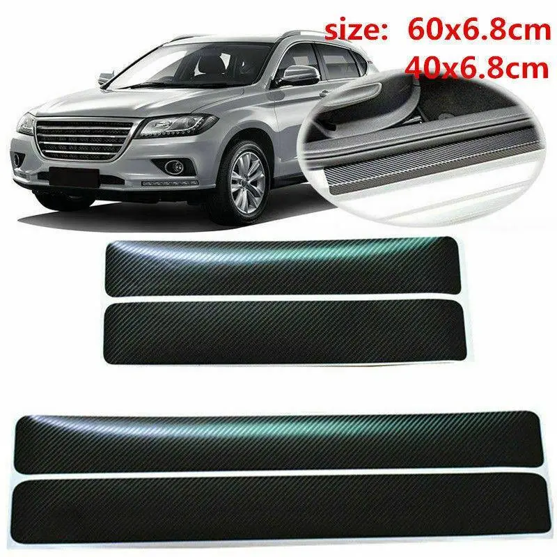Set Of 4 Universal Carbon Fiber Car Scuff Plate Door Sticker Panel Protector 1