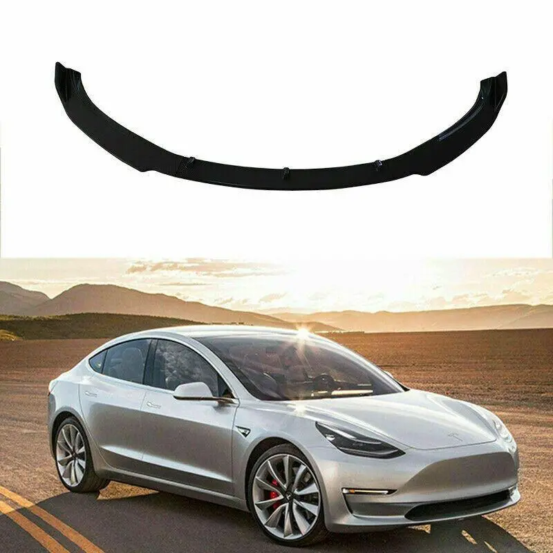 Front Lip & Spoiler - Carbon Fiber Print | Fits Tesla Model 3 (2017-2024) 1