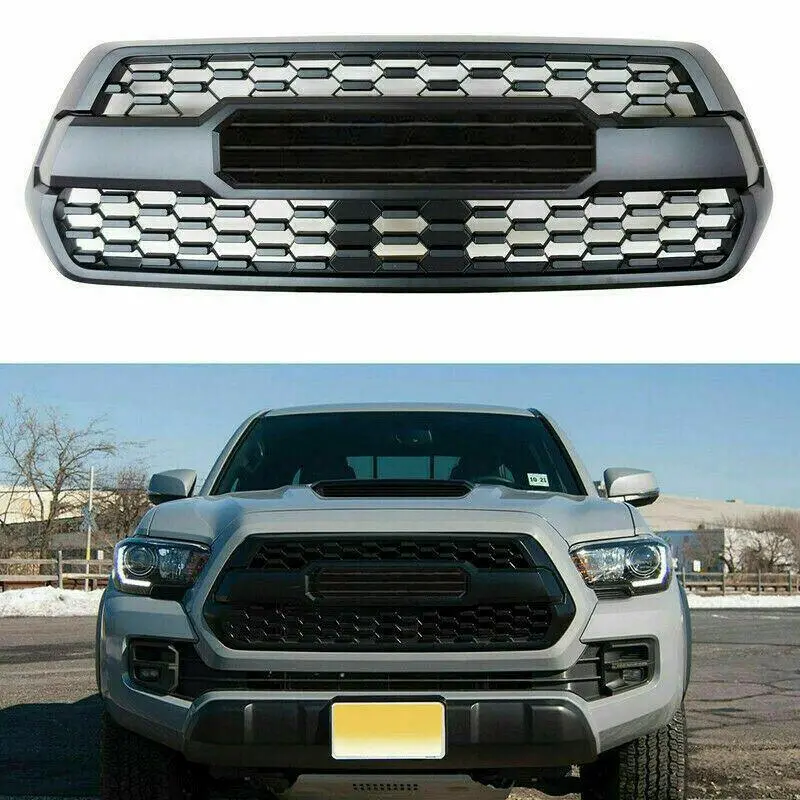 Fits  2016-2021 Toyota Tacoma Pro Front Grille Bumper Hood Matte Black Grill 1