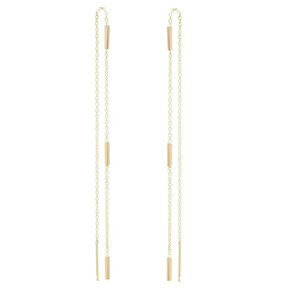 14K Yellow Gold 3 Tiny Bar Threader Earrings 1