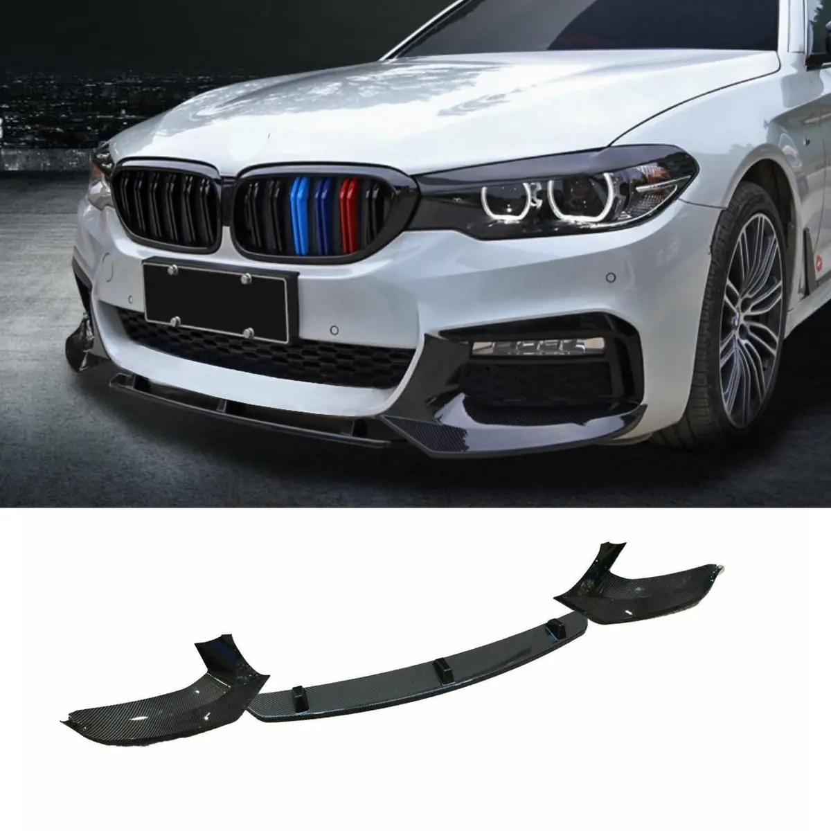 Fit 2017-2020 Bmw G30 5 Series M Sport Front Bumper Lip Spoiler (Carbon Fiber Print) 1