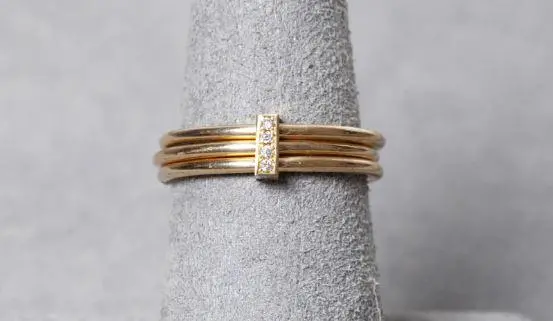 14K Yellow Gold Diamond Strip Triple Band 1