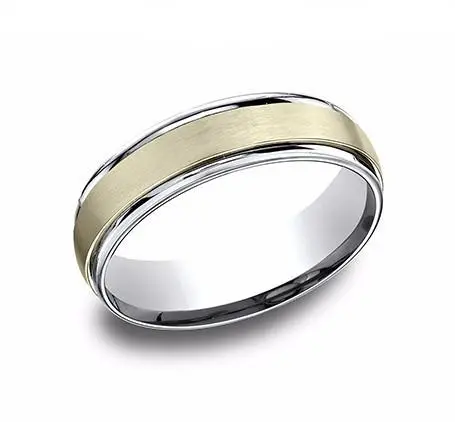 14K Yellow And White 6Mm Satin Center Wedding Band Size 10 1