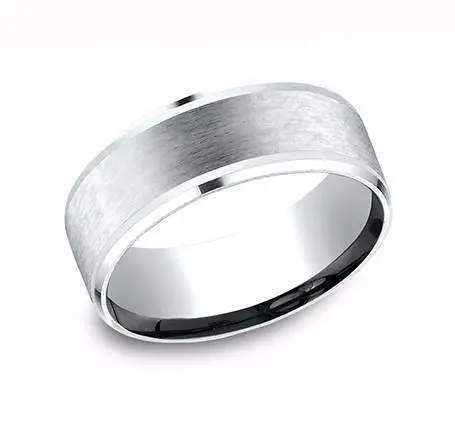 14K White Gold 8Mm  Wedding Band With Drop Bevel Edge Size 10 1