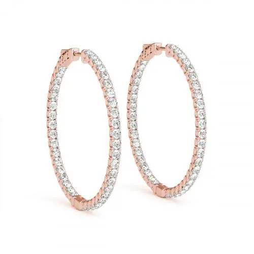 18K Rose Gold 1 3/4"  Inside Out Diamond Hoop Earrings 1