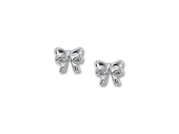 14K White Gold Bow Stud Earrings 1
