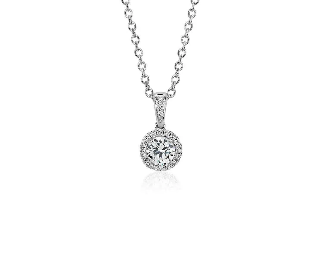18K White Gold Diamond Halo Pendant .32Ct Center-Chain Not Included 1