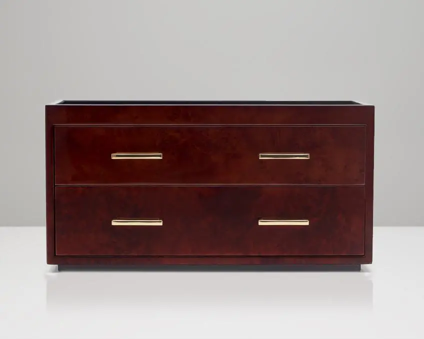 Meridian Two Drawer Valet, Charging Station & Pen Box Burlwood 1