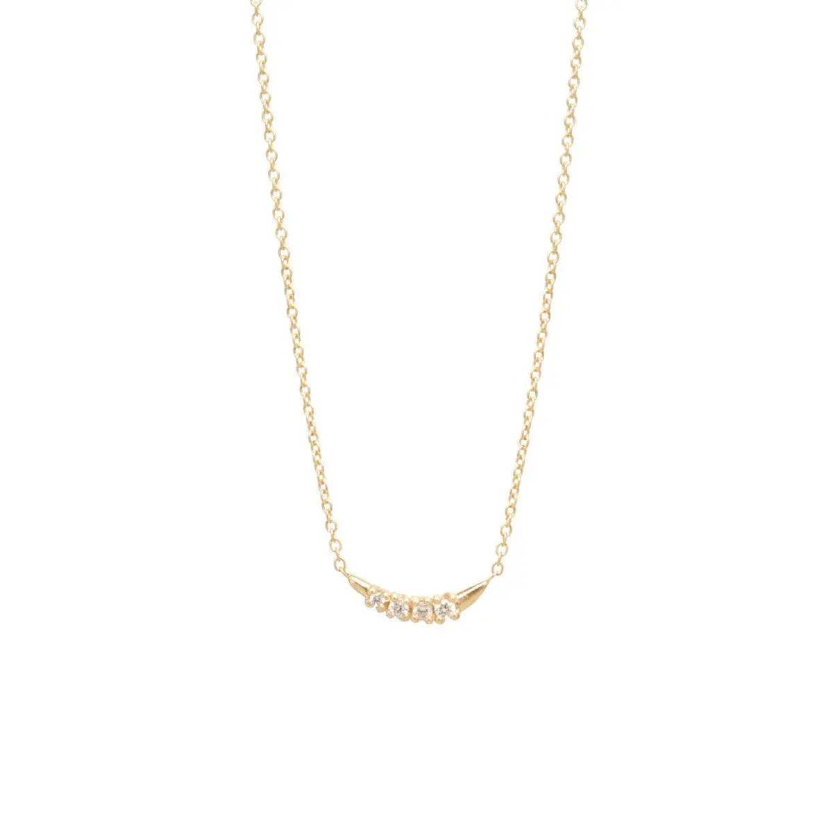 14K Yellow Gold Curved Necklace With One Diamond 1