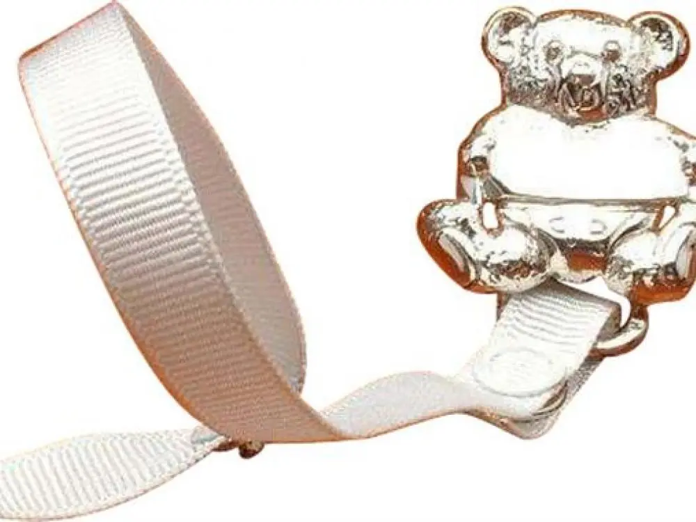 Silver Bear Pacifier With Ribbon 1