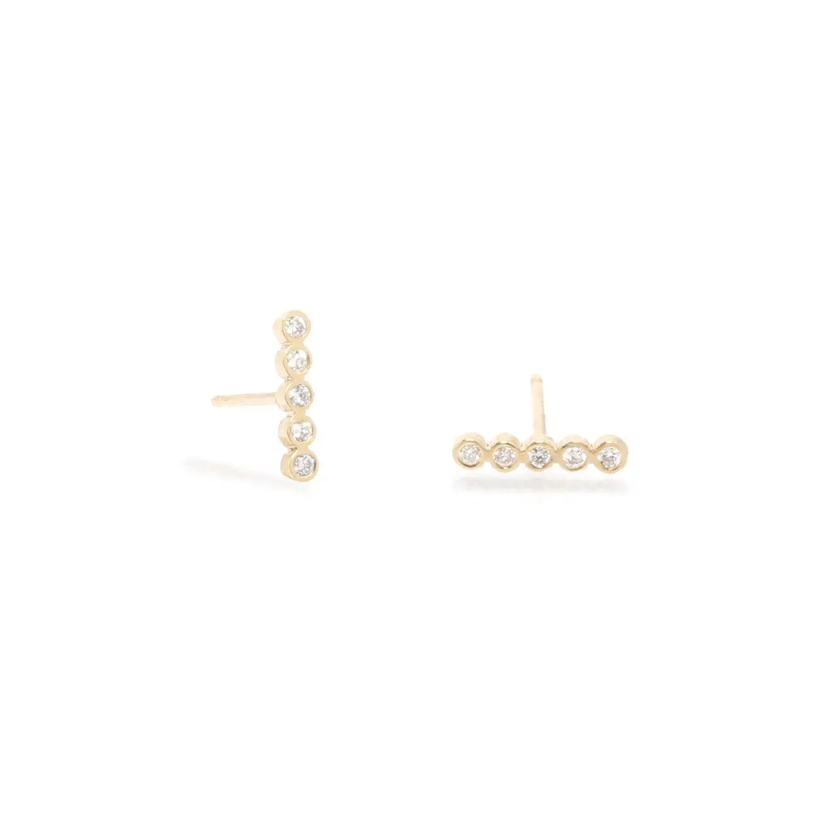 14K Yellow Gold Bezel Set Diamond Bar Studs 1
