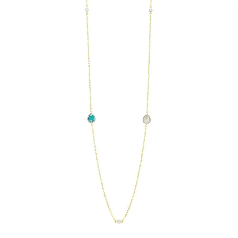 Freida Rothman Yellow Sterling Silver Fleur Bloom Empire Turquoise Station Necklace 1