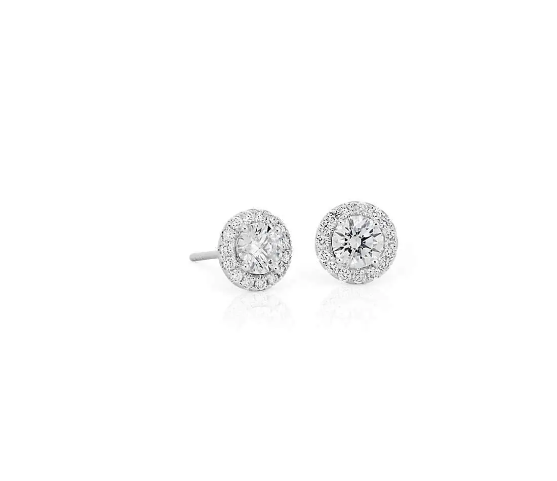18K White Gold Diamond Halo Stud Earrings .28Ct Centers 1