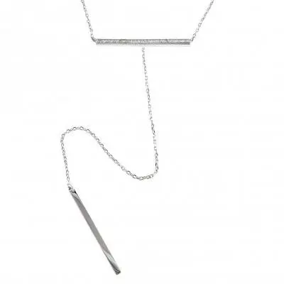 Sterling Silver Diamond Bar With Dangling Bar Necklace 1