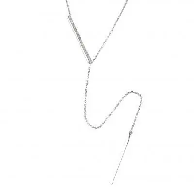 Sterling Silver Vertical Diamond Bar Necklace 1