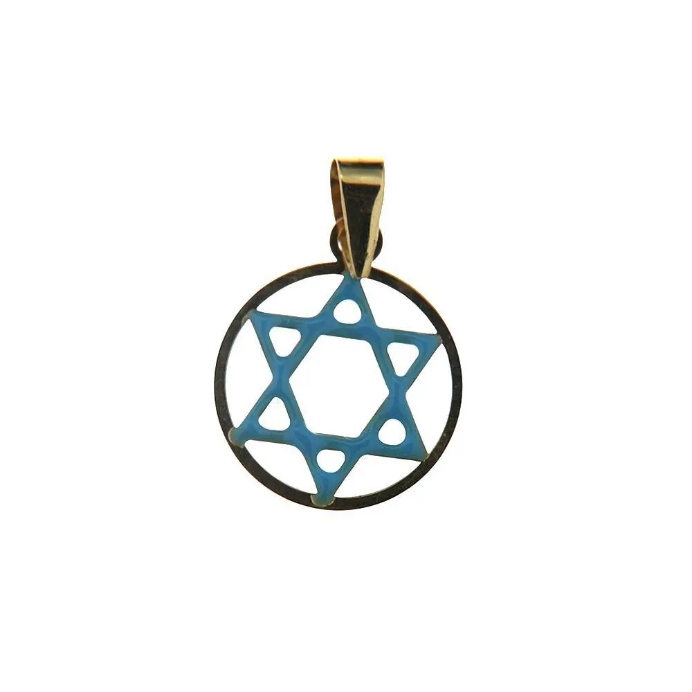 18K Yellow Gold Blue Enamel  Star Of David Pendant 1