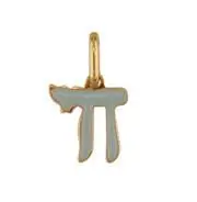 18K Yellow Gold Blue Enamel Chai Pendant 1