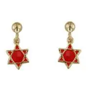 18K Yellow Gold Red Star Of David Dangle Earring 1