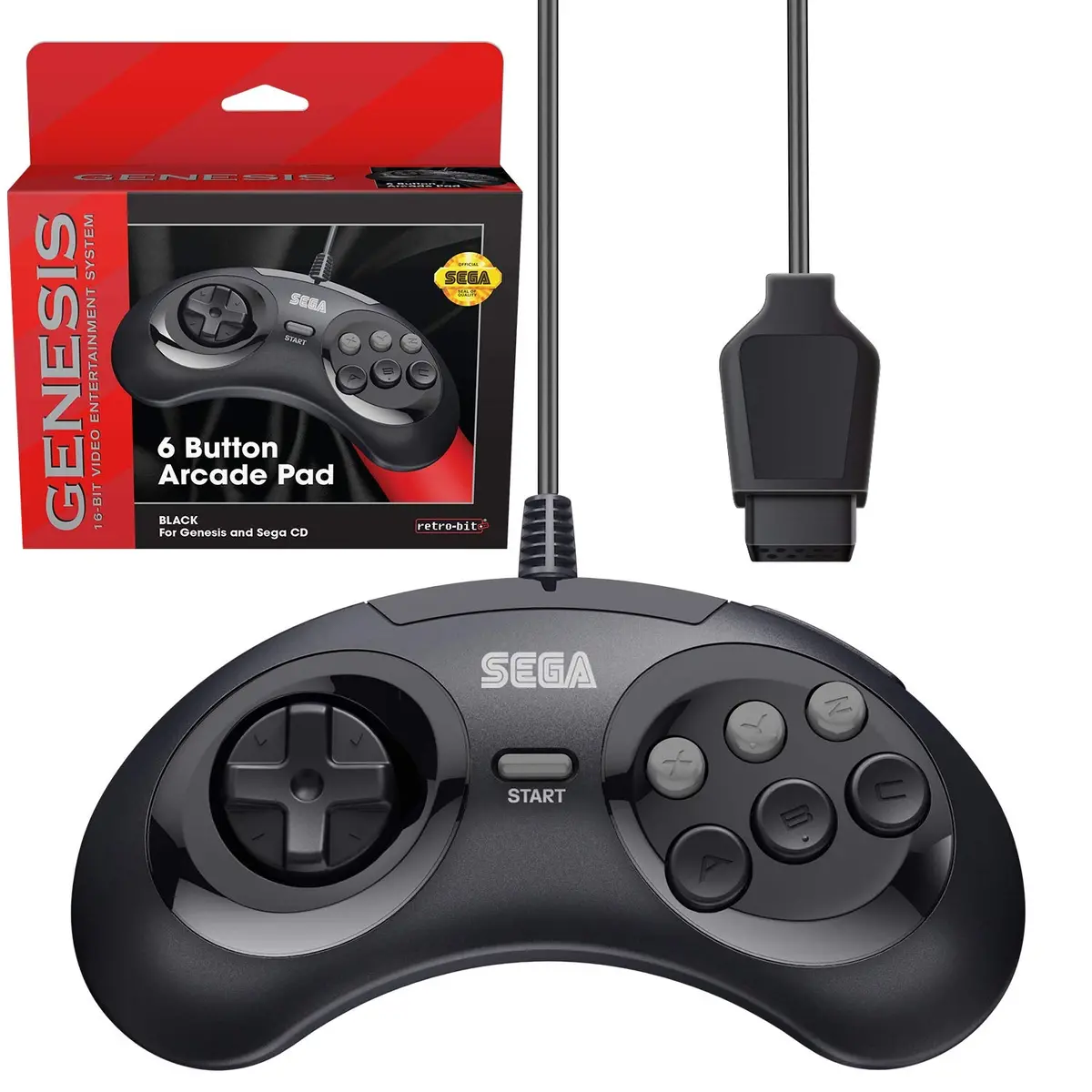 Retro-Bit Official Sega Genesis Controller 6-Button Arcade Pad For Sega Genesis - Original Port - Black 1