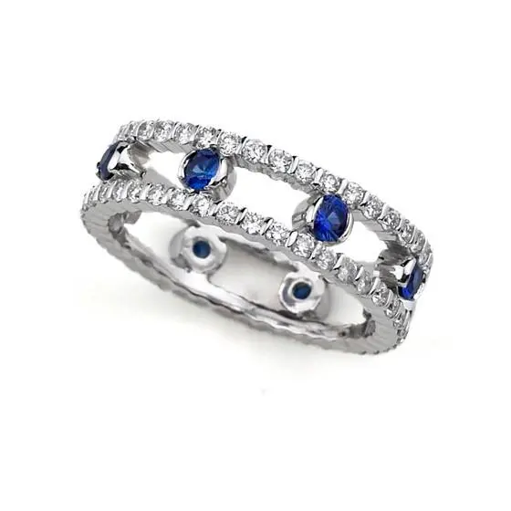 18K White Double Diamond Band With Sapphire Center 1