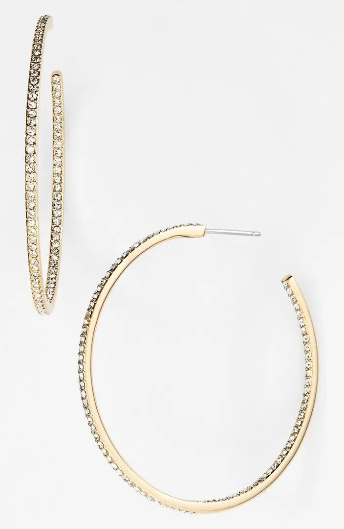 18K Yellow Gold  1 3/4" Inside Out Diamond Hoop Earrings 1