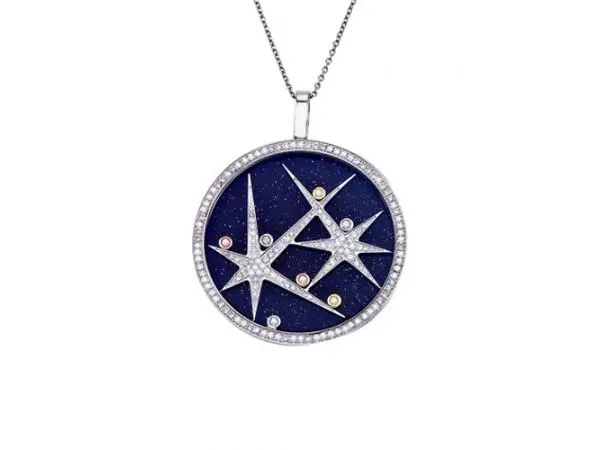 18K White Gold Blue Gold Sandstone With Floating Diamonds Pendant 1