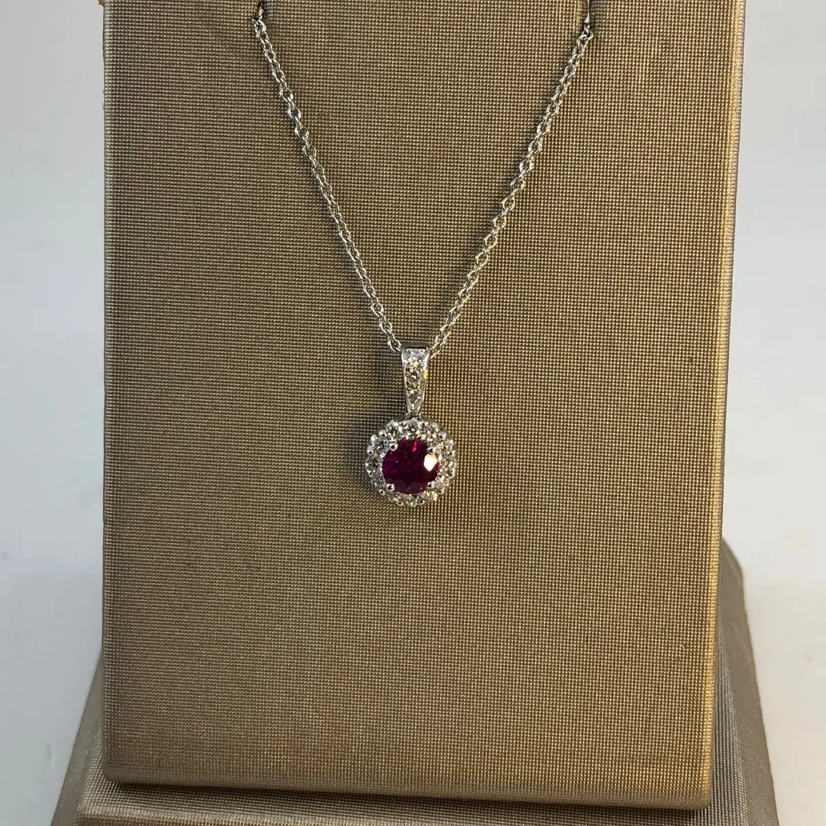 18K White Gold Ruby In Diamond Frame Pendant-Chain Not Included 1