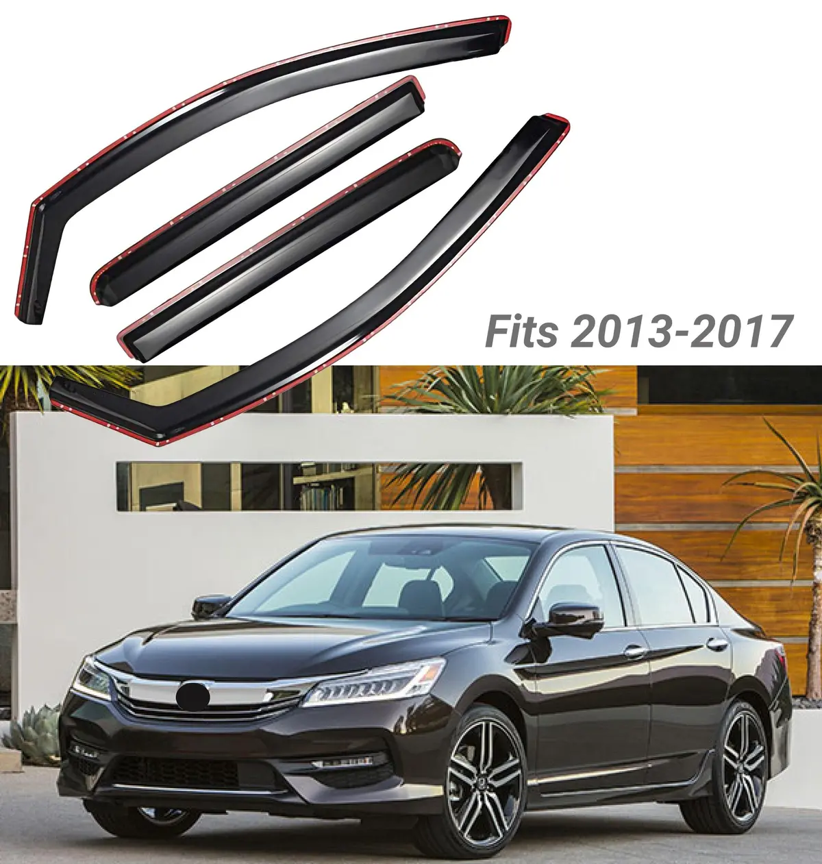 Fit 2013-2017 Honda Accord In-Channel Vent Window Visors Rain Sun Wind Guards Shade Deflectors 1