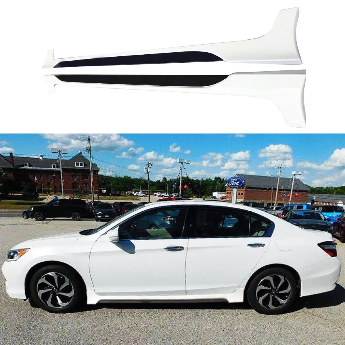 Fits 2013-2017 Honda Accord Jdm Style Side Body Skirts Set (Glossy Black & White) 1