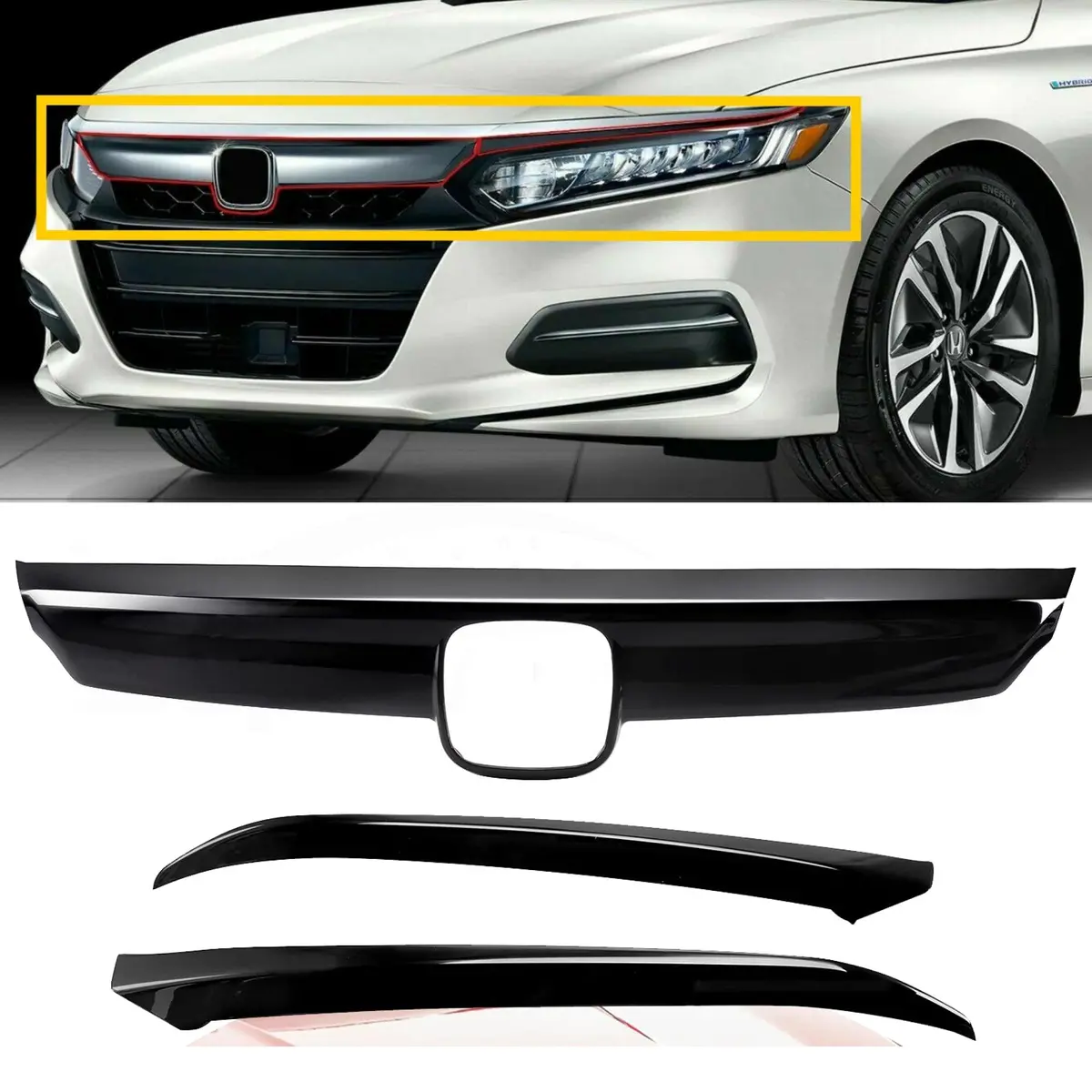 Fit 2018-2023 Honda Accord Abs Glossy Black Lip Front Grille Cover Molding Trim 1