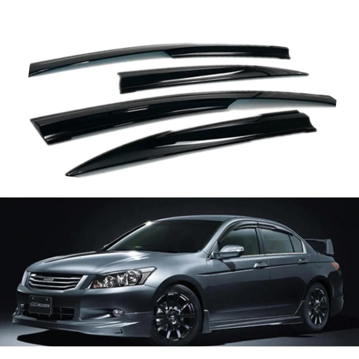 Fit 2008-2012 Honda Accord 3D Mugen Style Vent Window Visors Rain Sun Wind Guards Shade Deflectors 1