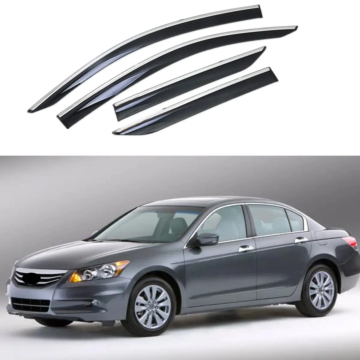 Fit 2008-2012 Honda Accord Clip-On Chrome Trim Vent Window Visors Rain Sun Wind Guards Shade Deflectors 1