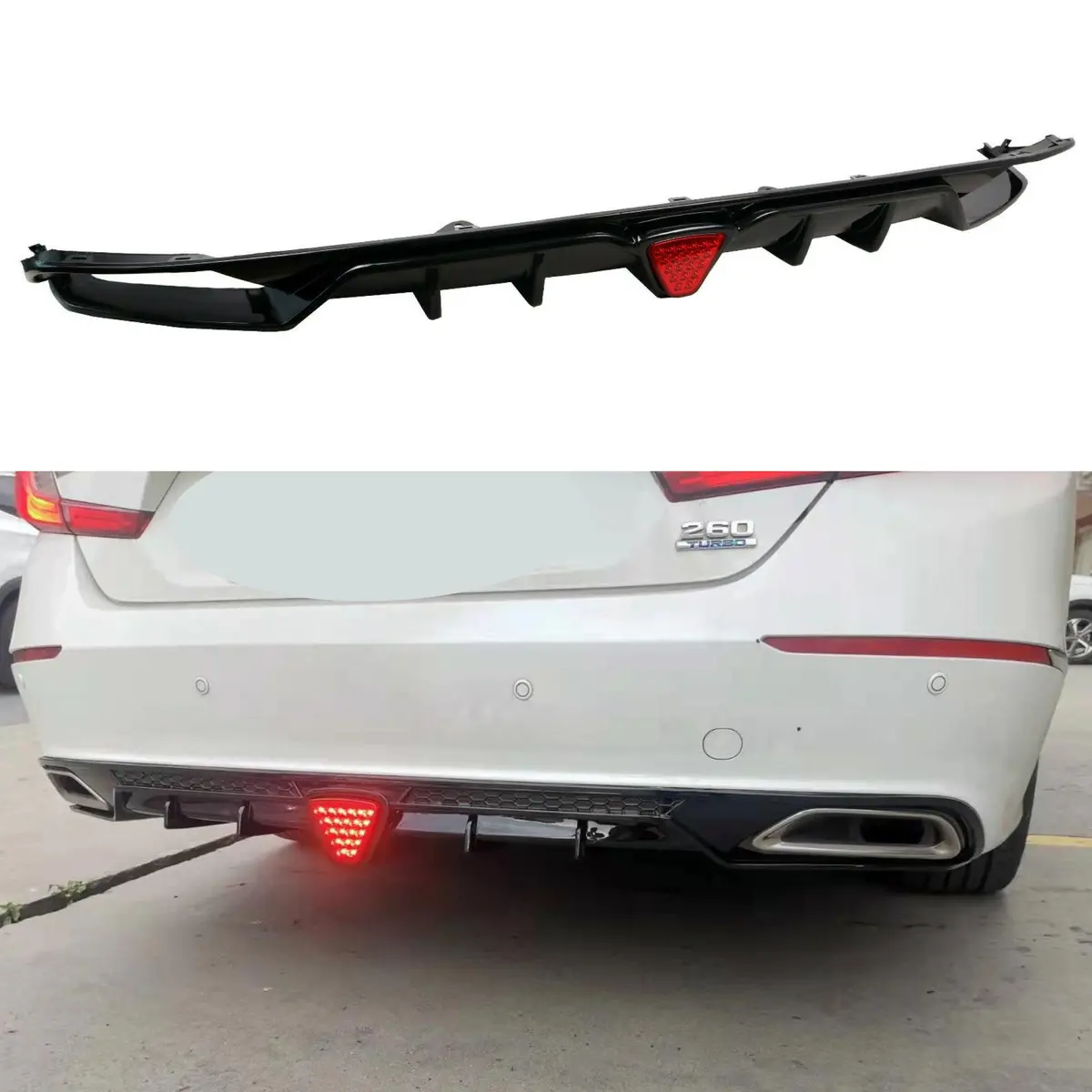Fit 2018-2023 Honda Accord Sport Rear Diffuser Spoiler W/ Led Brake Light (Gloss Black) 1